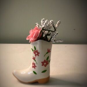 Floral Boot Vase with Pink and White Accents